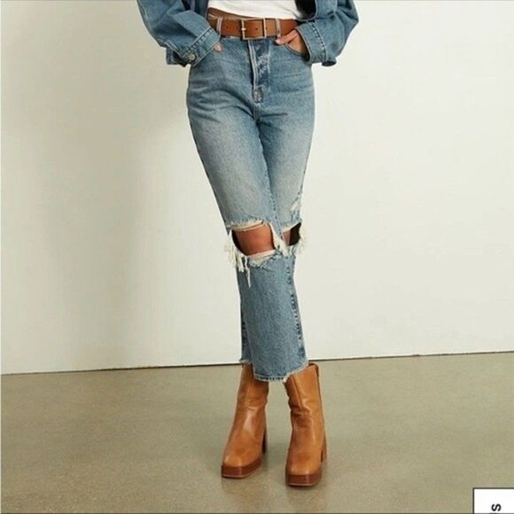 PACSUN HIGH RISE STRAIGHT DISTRESSED DENIM JEANS 23/XXS Grunge - Picture 1 of 16